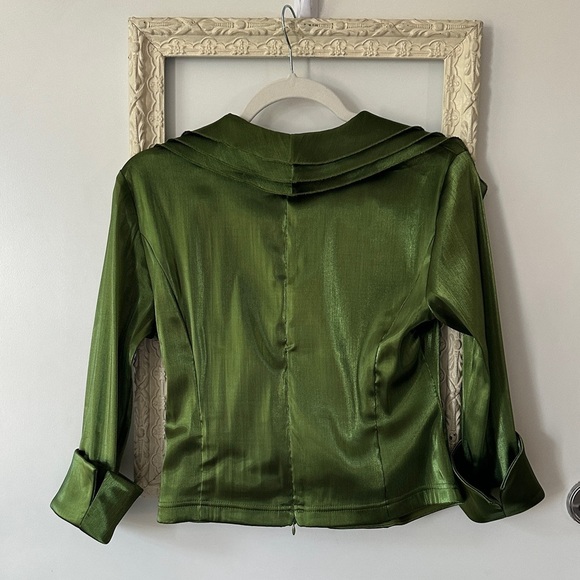 COLDWATER CREEK | Olive Satin Blouse with Sheer Sleeves - Picture 11 of 16